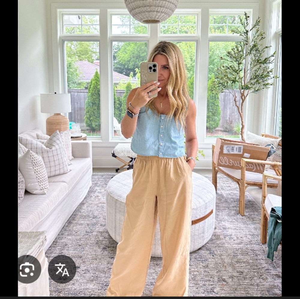 GUC: MADEWELL; THE CARLEY SOFTDRAPE WIDE LEG PANT, DESERT DUNE.